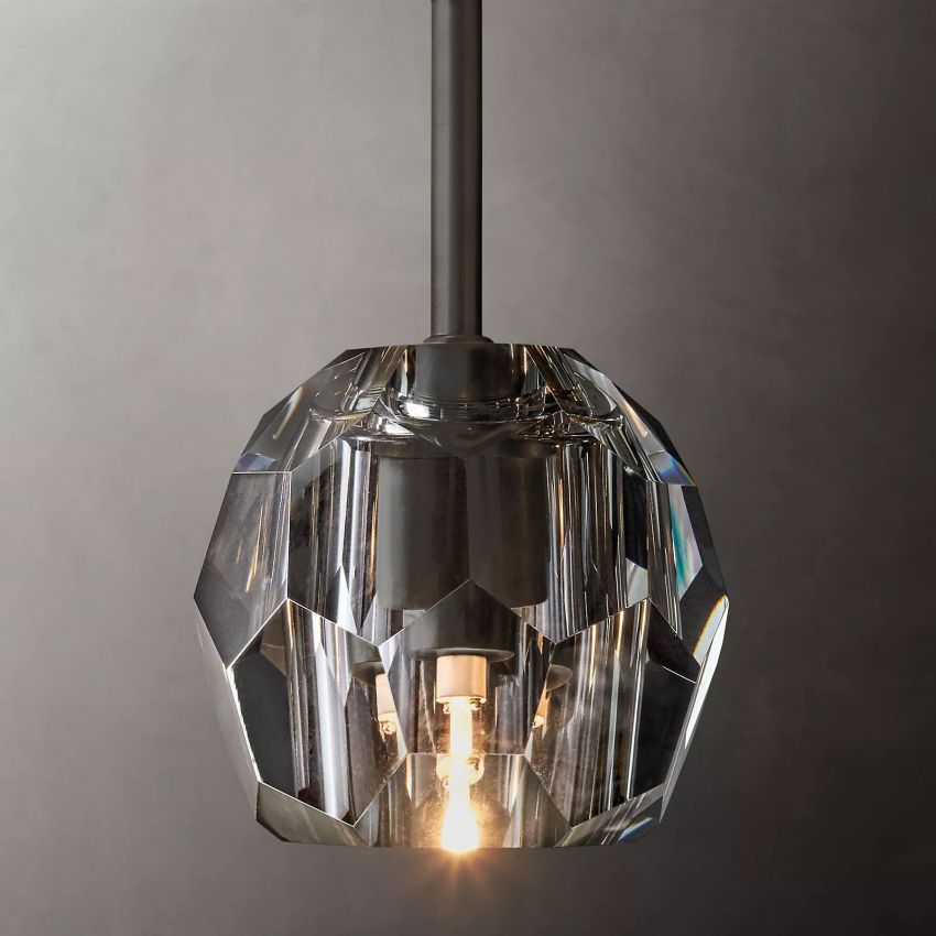 Crystal Globe Pendant Light Fixture with Brass Frame for Dining Room Kitchen Island Modern Single Bulb Hanging Ceiling Lamp Adjustable | Thomler