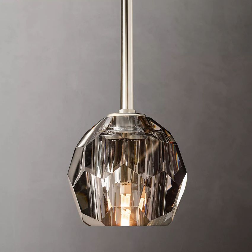 Crystal Globe Pendant Light Fixture with Brass Frame for Dining Room Kitchen Island Modern Single Bulb Hanging Ceiling Lamp Adjustable | Thomler