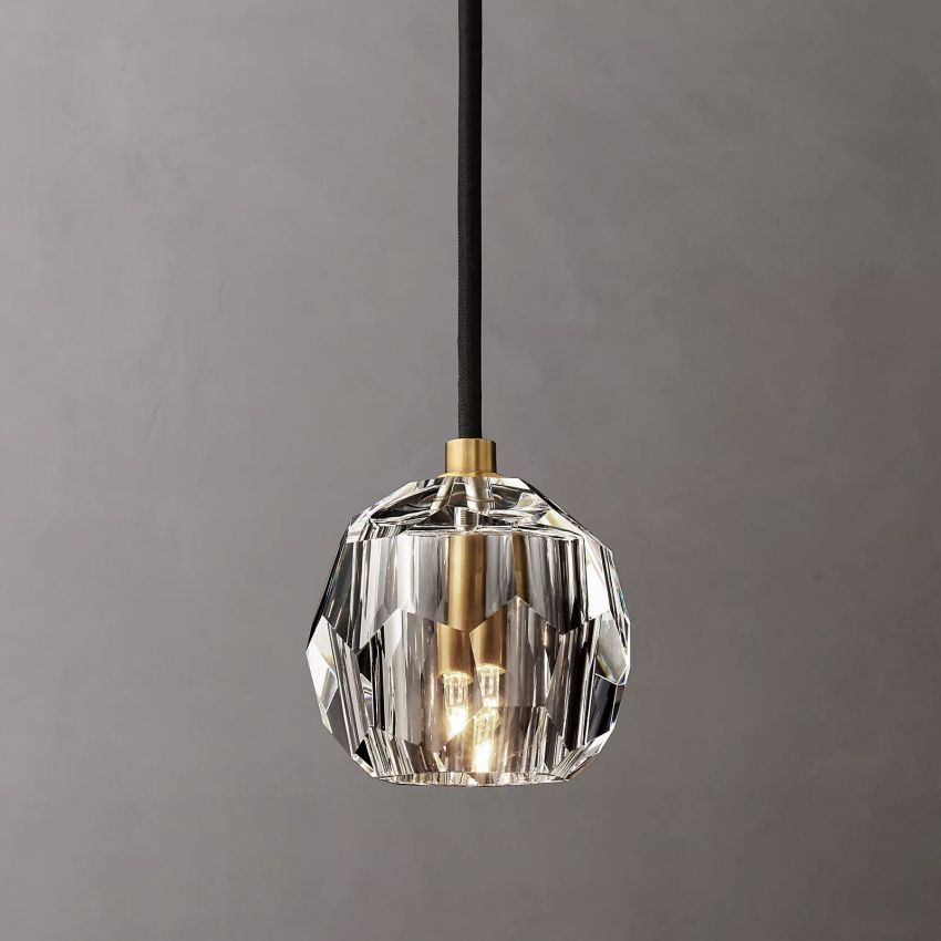 Crystal Globe Pendant Light Fixture with Brass Frame for Dining Room Kitchen Island Modern Single Bulb Hanging Ceiling Lamp Adjustable | Thomler