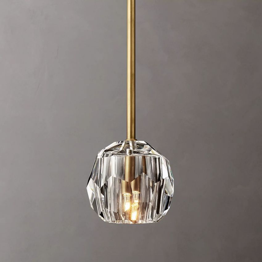 Crystal Globe Pendant Light Fixture with Brass Frame for Dining Room Kitchen Island Modern Single Bulb Hanging Ceiling Lamp Adjustable | Thomler