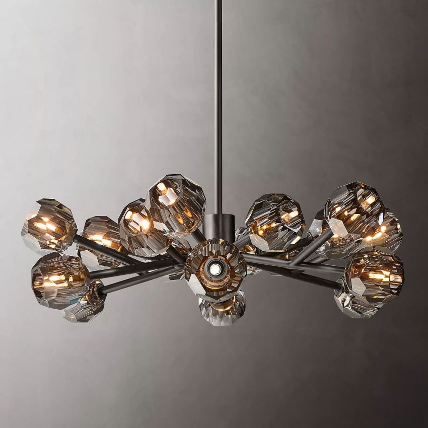 Spherical Crystal Chandelier with Brass Frame 24-72 Inch Modern Orb Light Fixture for Dining Room & Foyer | Thomler
