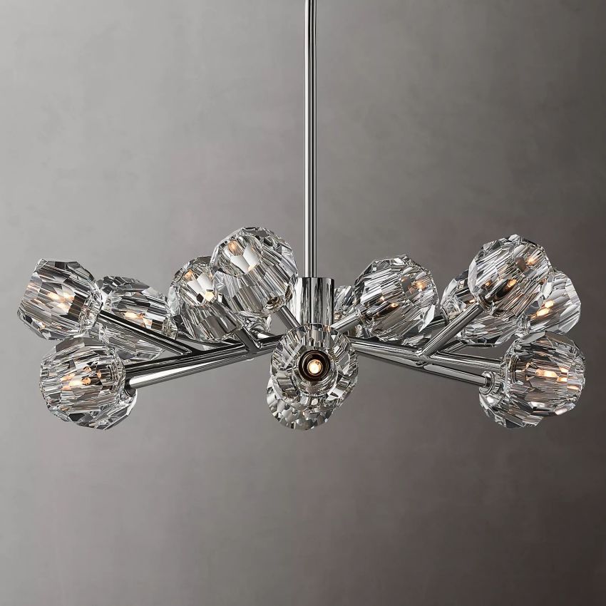 Spherical Crystal Chandelier with Brass Frame 24-72 Inch Modern Orb Light Fixture for Dining Room & Foyer | Thomler