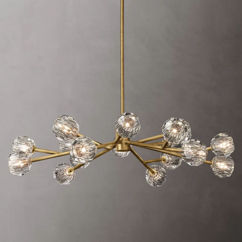 Spherical Crystal Chandelier with Brass Frame 24-72 Inch Modern Orb Light Fixture for Dining Room & Foyer | Thomler