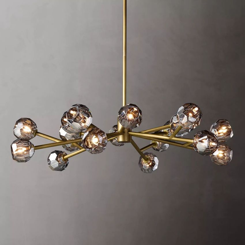 Spherical Crystal Chandelier with Brass Frame 24-72 Inch Modern Orb Light Fixture for Dining Room & Foyer | Thomler