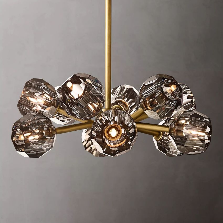 Spherical Crystal Chandelier with Brass Frame 24-72 Inch Modern Orb Light Fixture for Dining Room & Foyer | Thomler