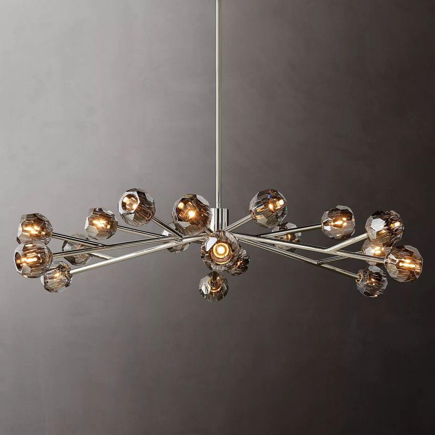 Spherical Crystal Chandelier with Brass Frame 24-72 Inch Modern Orb Light Fixture for Dining Room & Foyer | Thomler
