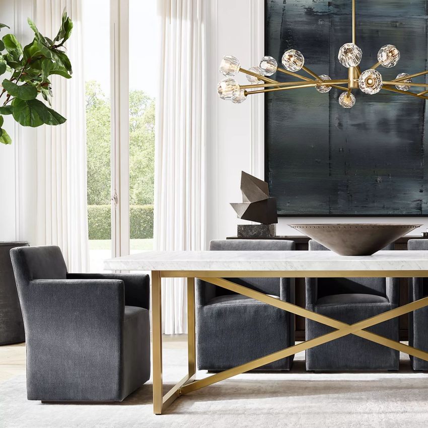 Spherical Crystal Chandelier with Brass Frame 24-72 Inch Modern Orb Light Fixture for Dining Room & Foyer | Thomler