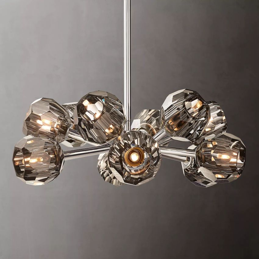 Spherical Crystal Chandelier with Brass Frame 24-72 Inch Modern Orb Light Fixture for Dining Room & Foyer | Thomler