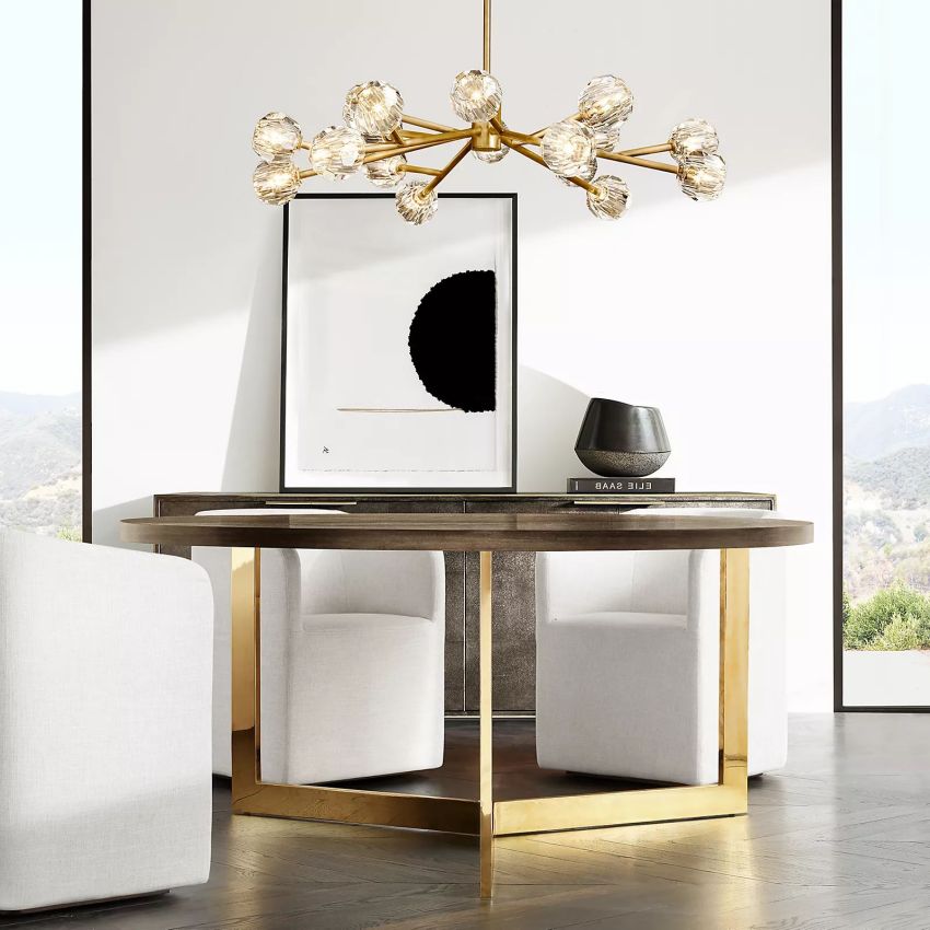 Spherical Crystal Chandelier with Brass Frame 24-72 Inch Modern Orb Light Fixture for Dining Room & Foyer | Thomler