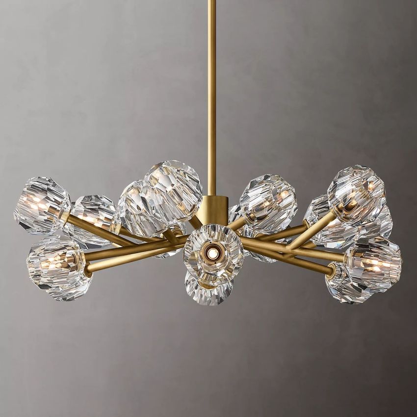 Spherical Crystal Chandelier with Brass Frame 24-72 Inch Modern Orb Light Fixture for Dining Room & Foyer | Thomler