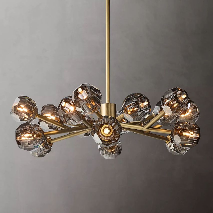 Spherical Crystal Chandelier with Brass Frame 24-72 Inch Modern Orb Light Fixture for Dining Room & Foyer | Thomler