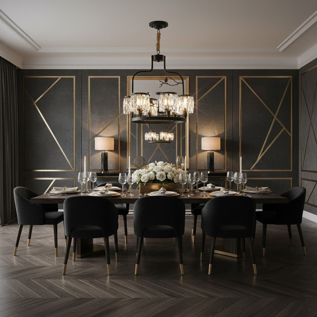 Chandelier Brass 22 in Crystal Indoor Ceiling Light Modern Dining Living Room Fixture | Thomler
