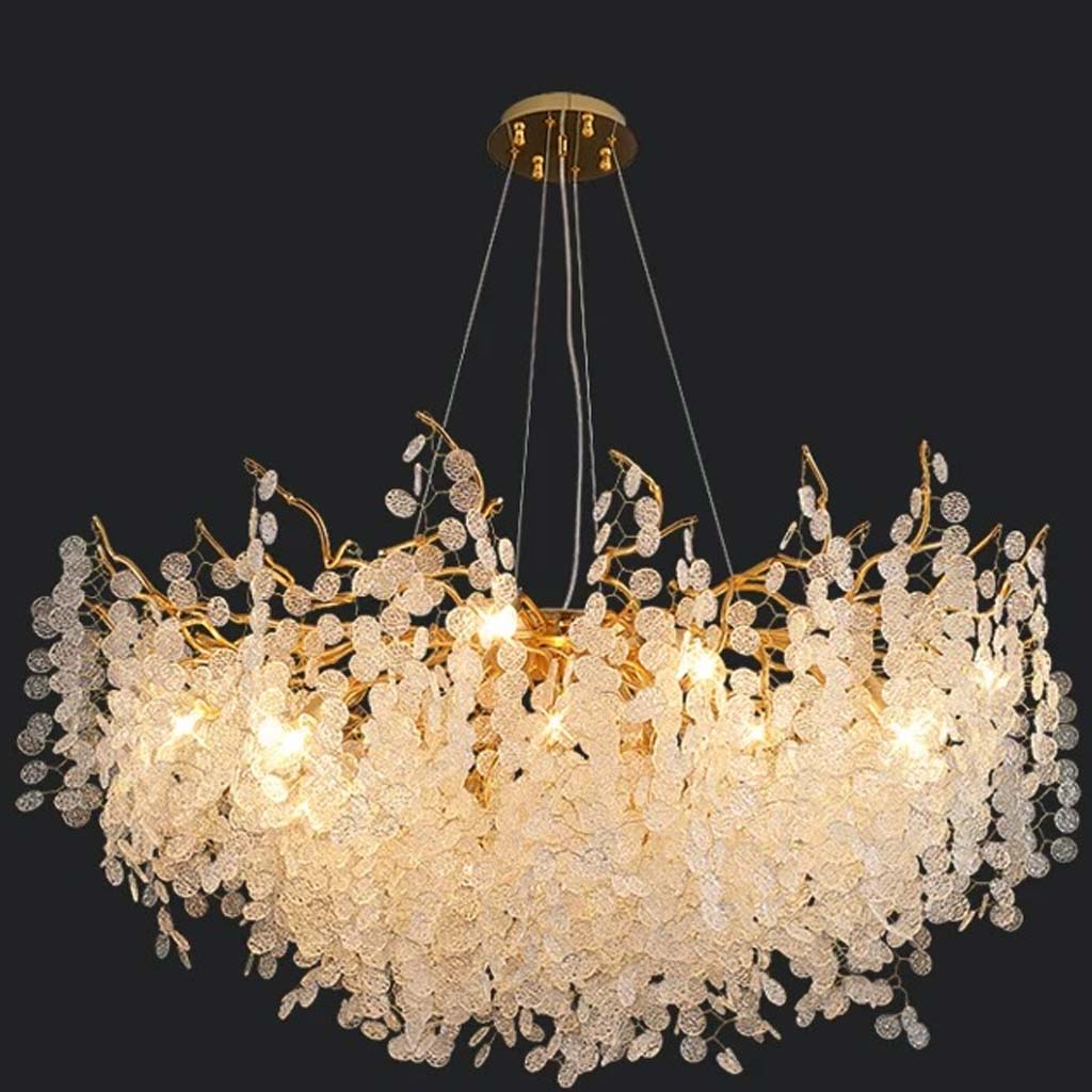 Chandelier Aluminum Glass 15.8 in Round Gold Modern Living Room Dining Lighting Fixture | Thomler