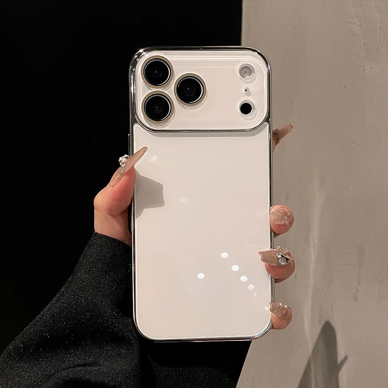 Tempered Glass iPhone Case with Camera Lens Shield & Plated Edges – Shockproof Protection for iPhone 11-17 Pro Max | Thomler