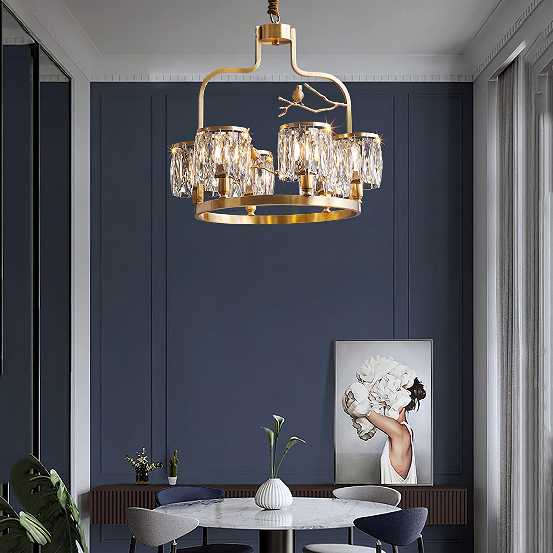 Chandelier Brass 22 in Crystal Indoor Ceiling Light Modern Dining Living Room Fixture | Thomler