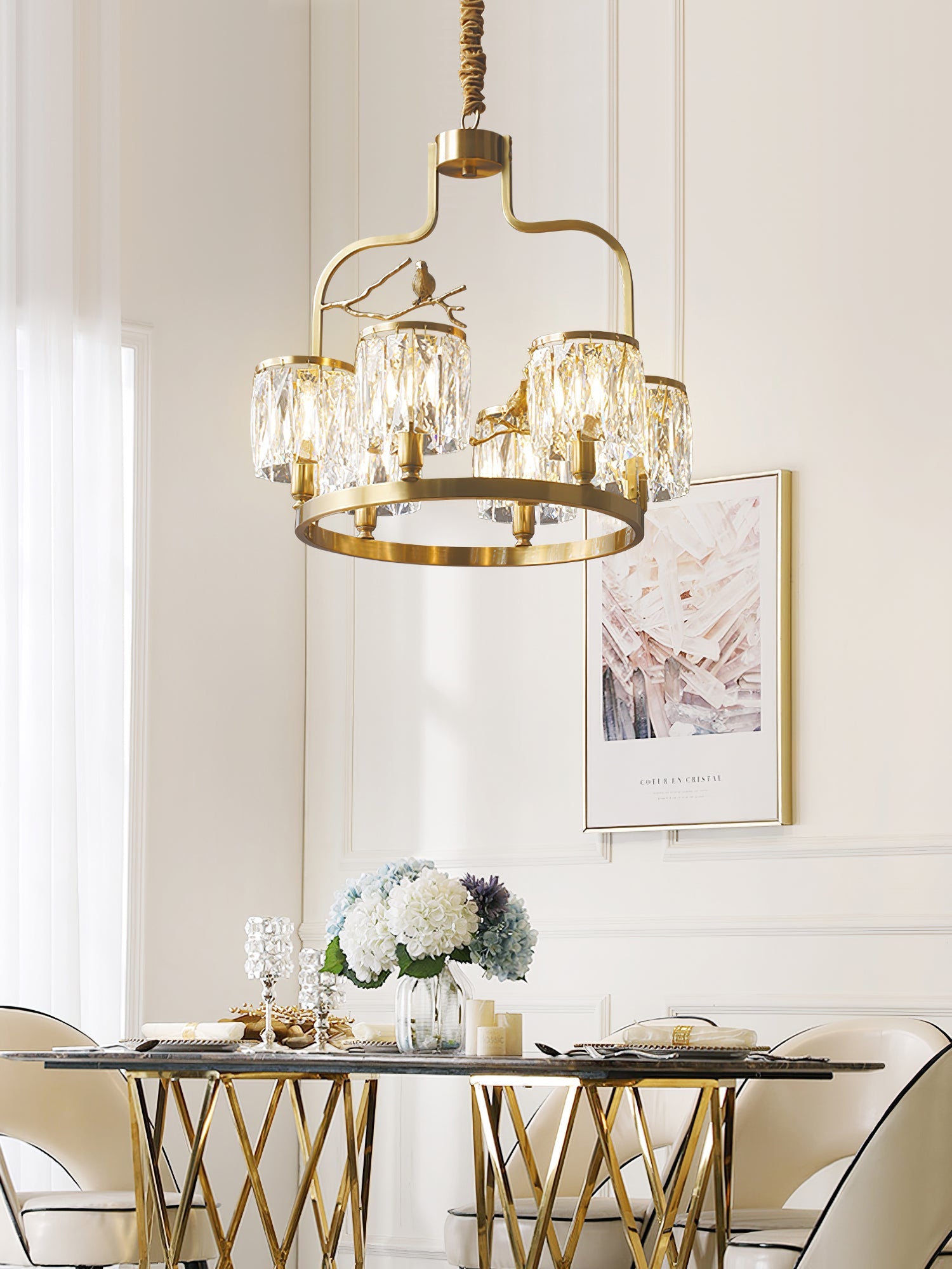 Chandelier Brass 22 in Crystal Indoor Ceiling Light Modern Dining Living Room Fixture | Thomler