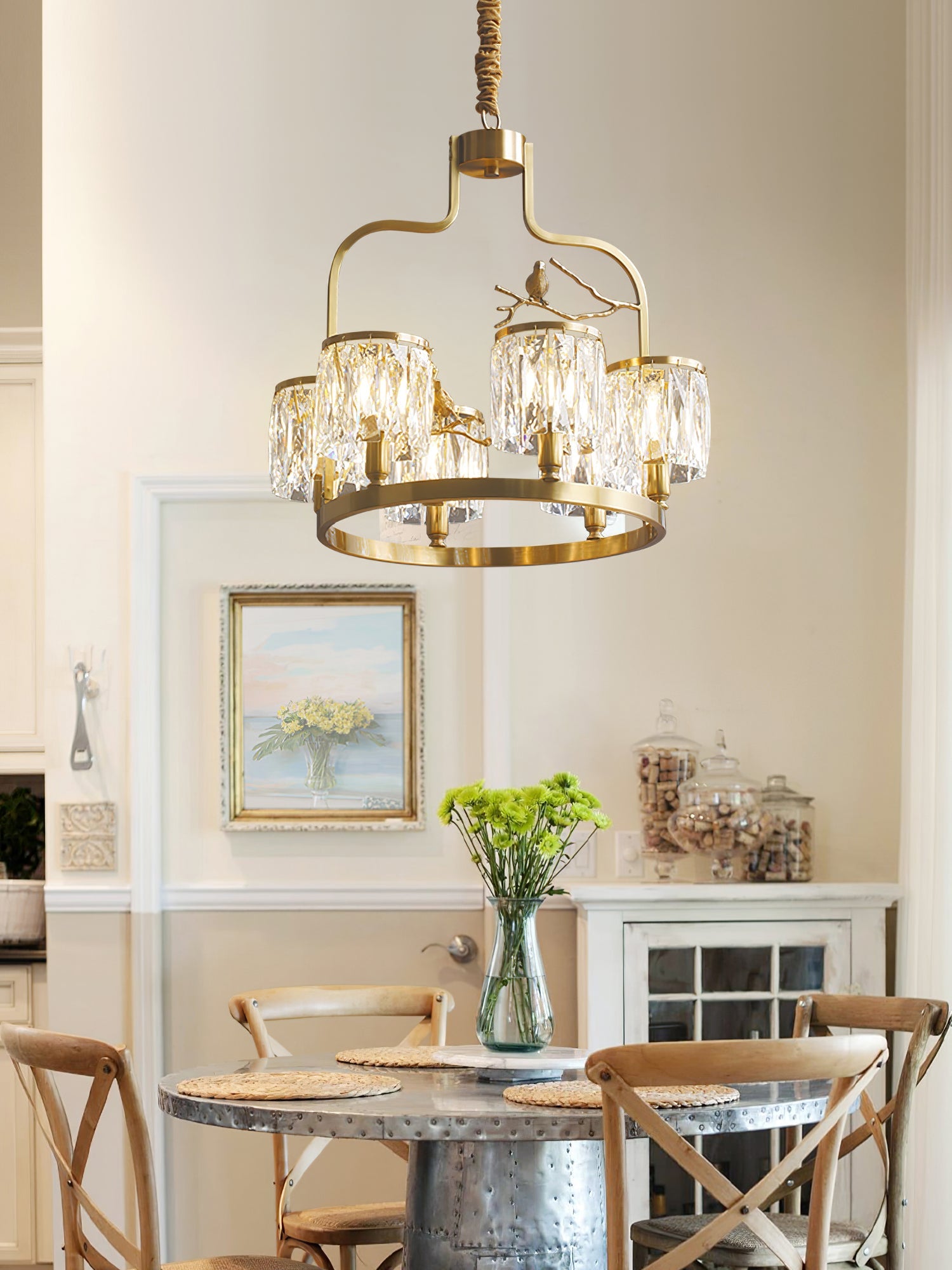 Chandelier Brass 22 in Crystal Indoor Ceiling Light Modern Dining Living Room Fixture | Thomler