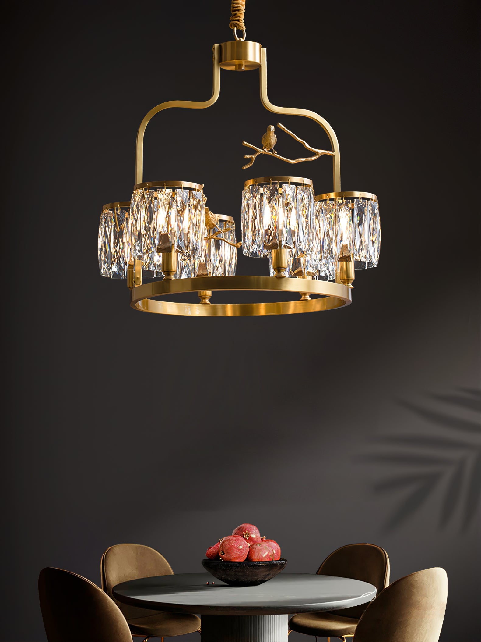 Chandelier Brass 22 in Crystal Indoor Ceiling Light Modern Dining Living Room Fixture | Thomler