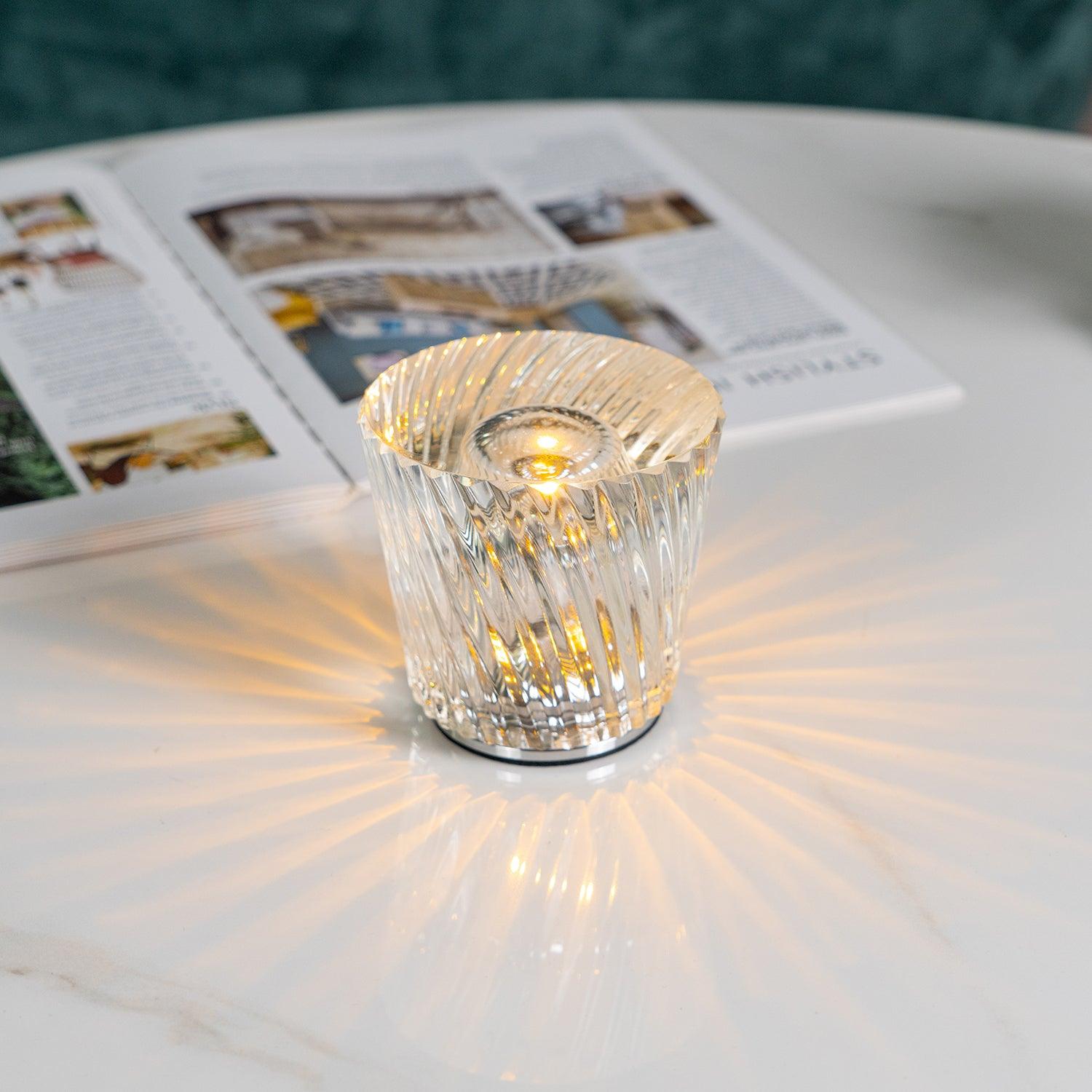 Table Lamp Crystal Glass 3.2 in x 3.5 in Clear LED Desk Bedroom Accent Light | Thomler