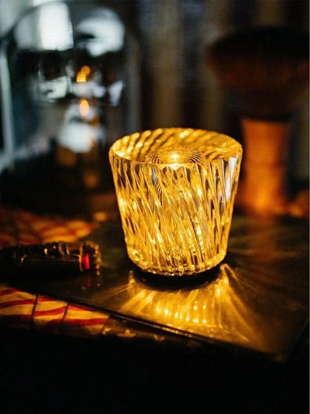 Table Lamp Crystal Glass 3.2 in x 3.5 in Clear LED Desk Bedroom Accent Light | Thomler