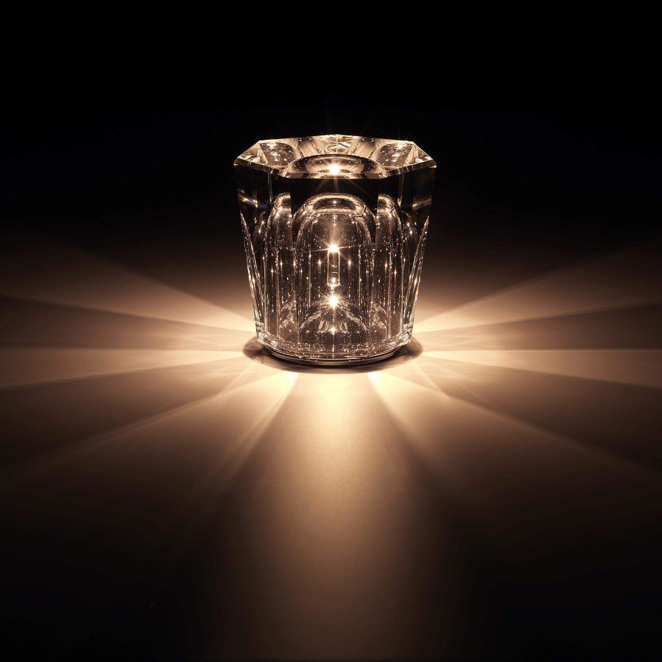 Table Lamp Crystal Glass 3.2 in x 3.5 in Clear LED Desk Bedroom Accent Light | Thomler