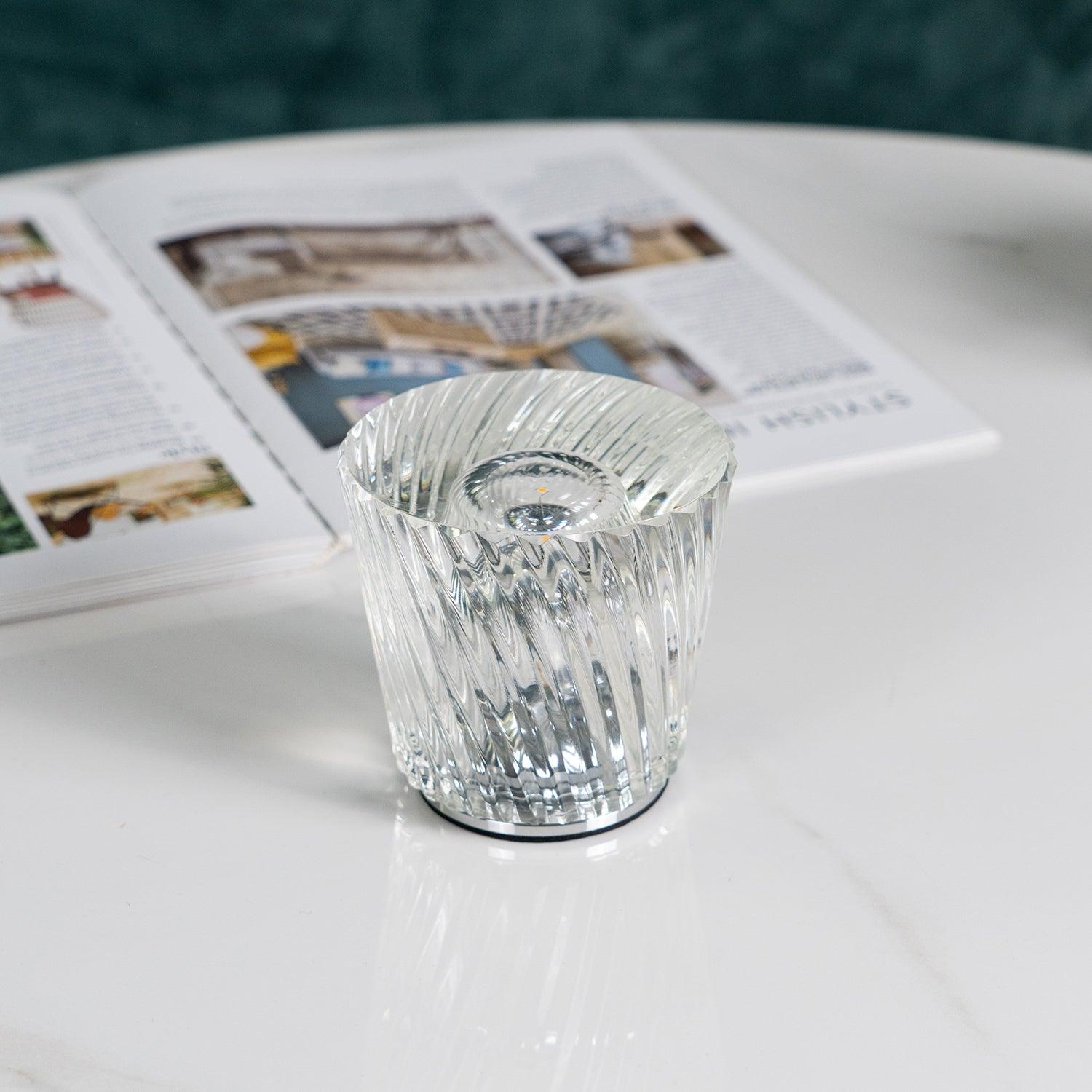 Table Lamp Crystal Glass 3.2 in x 3.5 in Clear LED Desk Bedroom Accent Light | Thomler