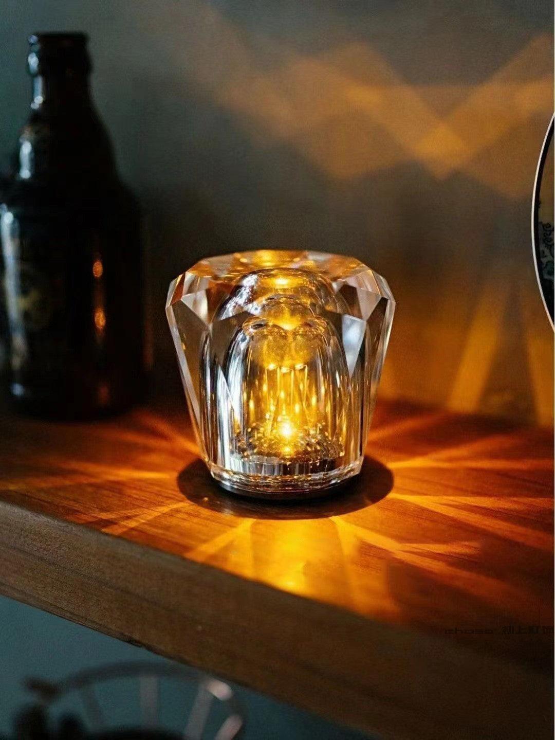 Table Lamp Crystal Glass 3.2 in x 3.5 in Clear LED Desk Bedroom Accent Light | Thomler