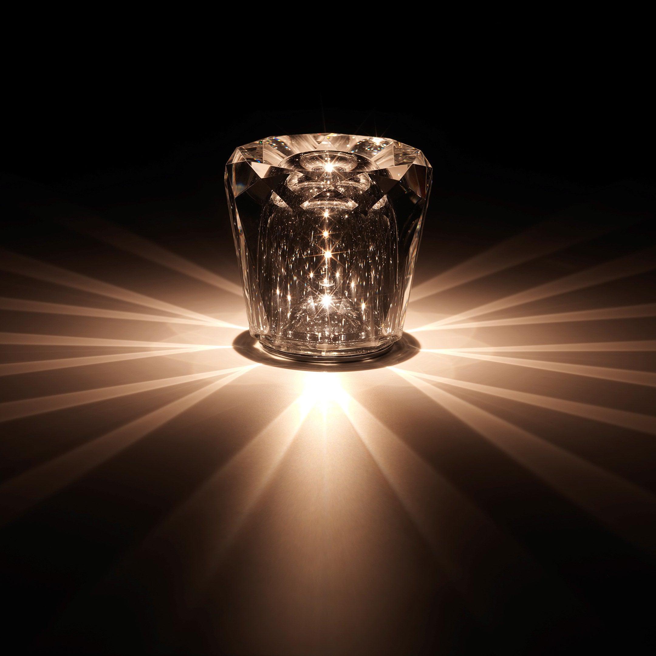 Table Lamp Crystal Glass 3.2 in x 3.5 in Clear LED Desk Bedroom Accent Light | Thomler