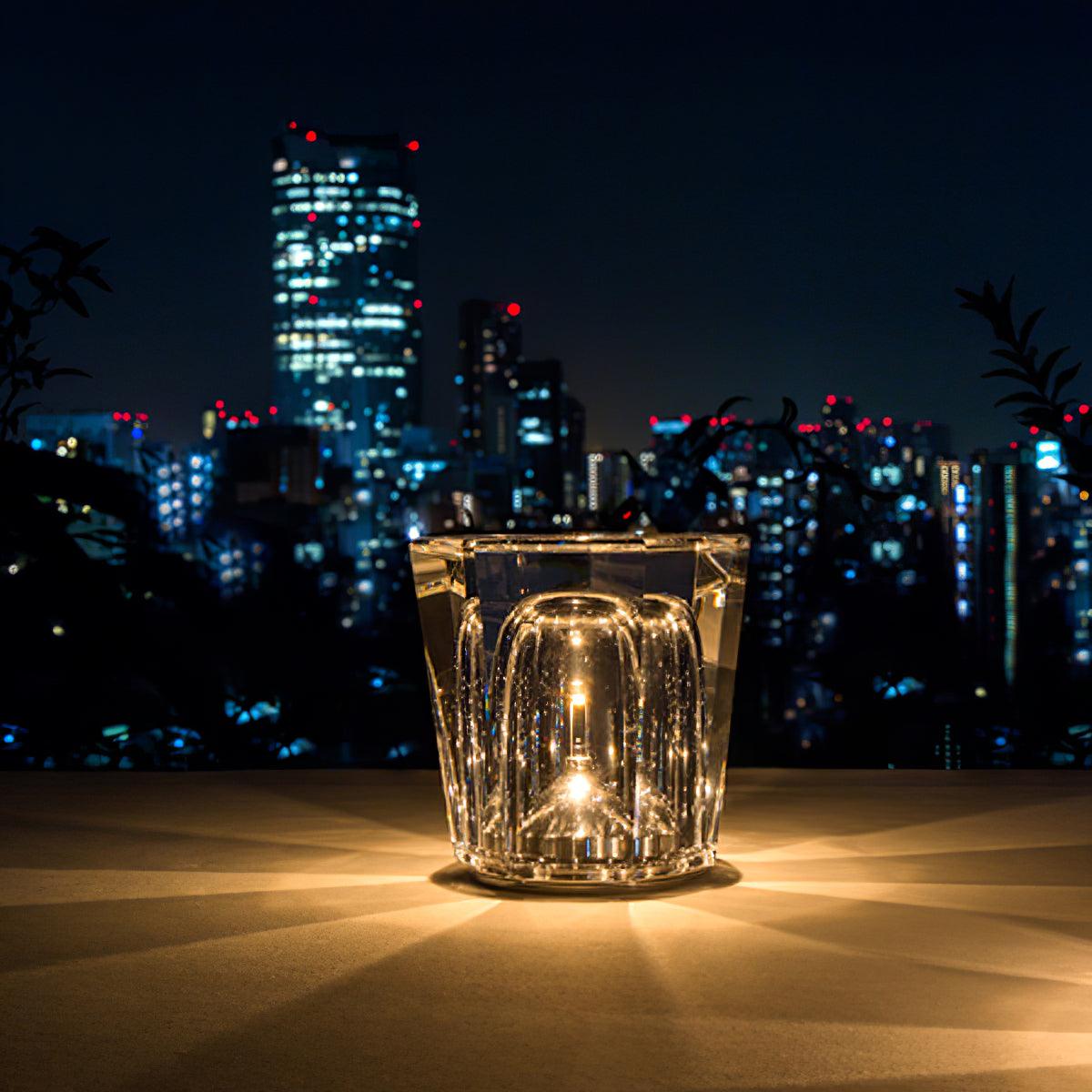 Table Lamp Crystal Glass 3.2 in x 3.5 in Clear LED Desk Bedroom Accent Light | Thomler