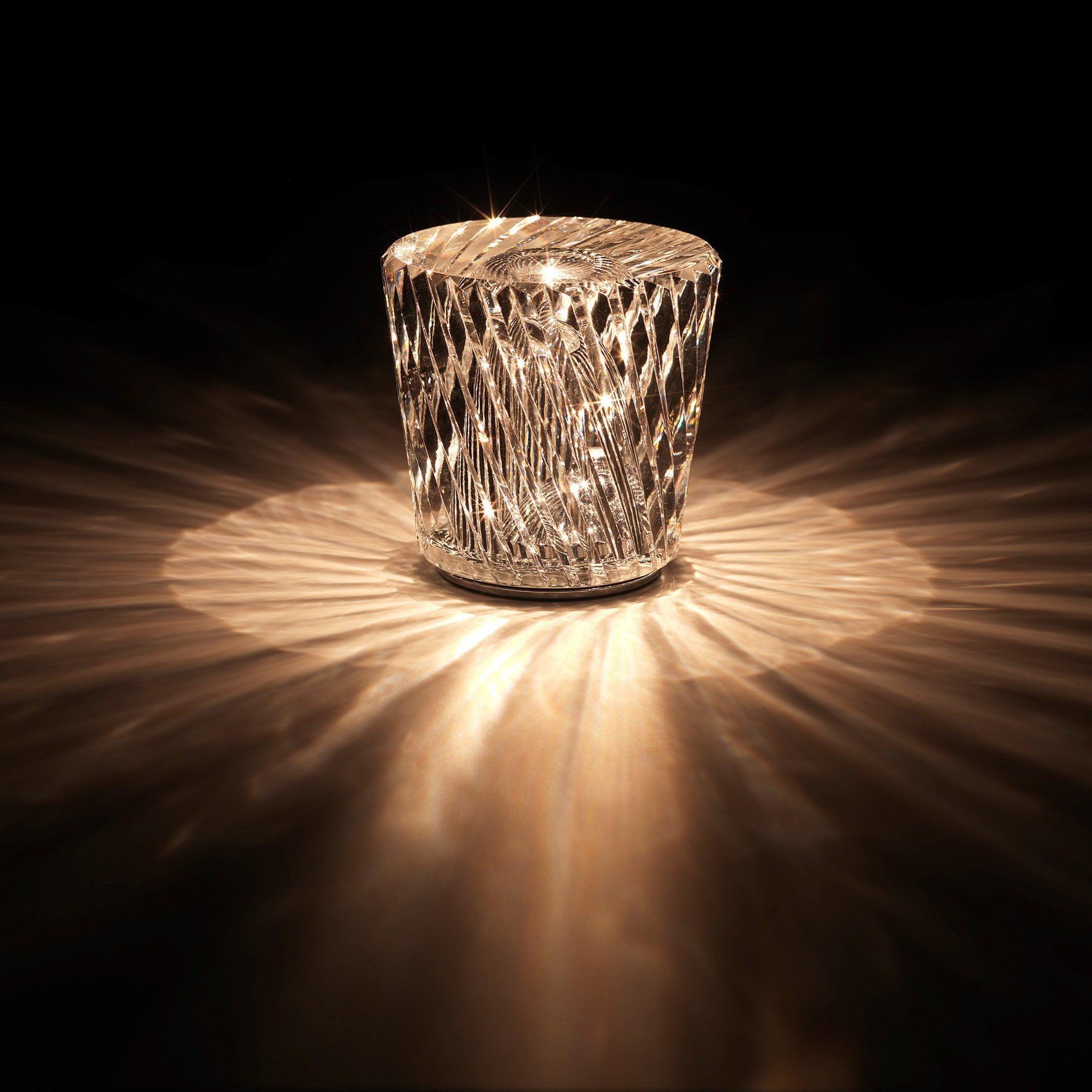 Table Lamp Crystal Glass 3.2 in x 3.5 in Clear LED Desk Bedroom Accent Light | Thomler