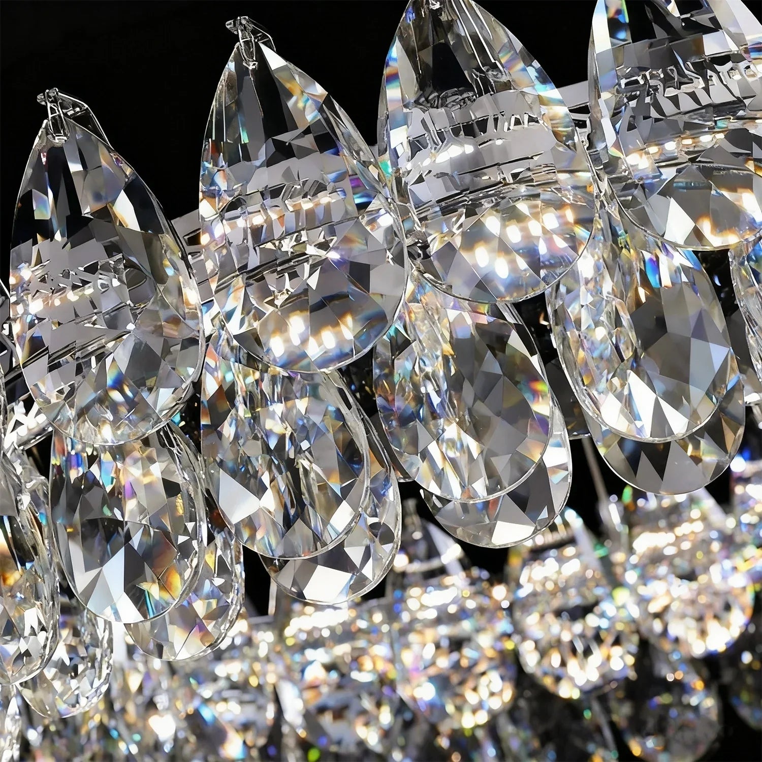 Chandelier Crystal Double Ring 82.0 cm Chrome Living Room Dining Room LED Water Drop Ceiling Light Adjustable Hanging Fixture | Thomler