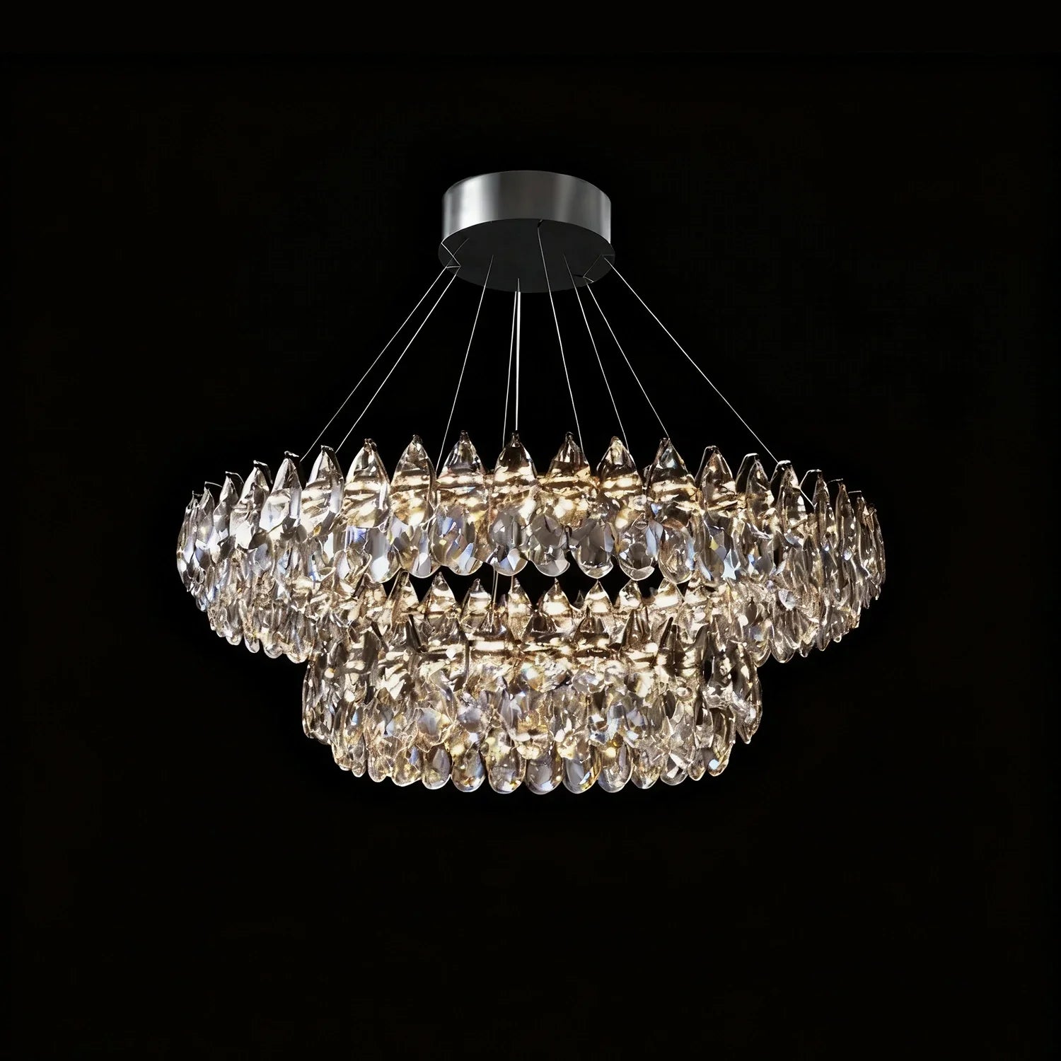 Chandelier Crystal Double Ring 82.0 cm Chrome Living Room Dining Room LED Water Drop Ceiling Light Adjustable Hanging Fixture | Thomler