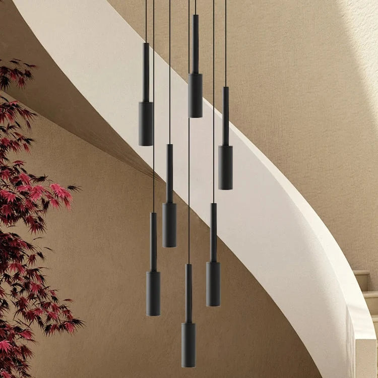 Adjustable Multi-Drop Tube Pendant Light – Dimmable LED Stairwell & Foyer Chandelier | Thomler