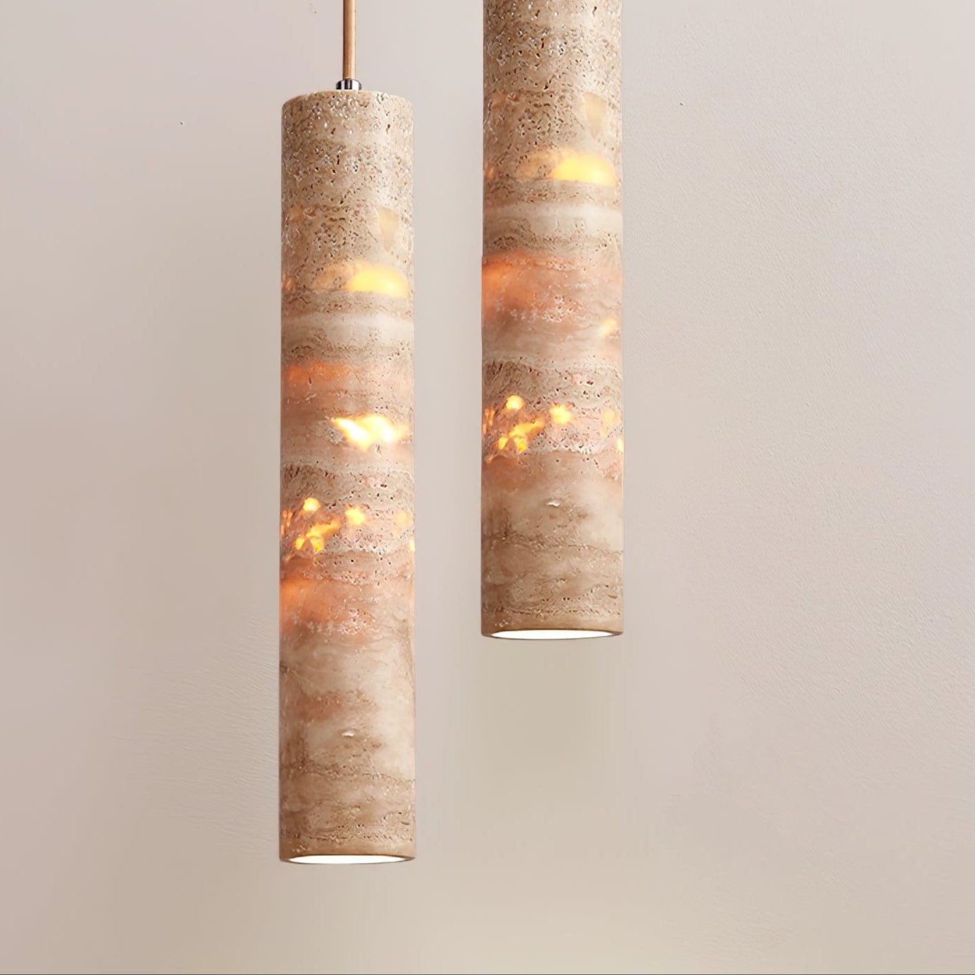 Pendant Light Travertine Cylinder 6.0 cm Beige Dining Table Kitchen Island Hanging Ceiling Lamp Adjustable E27 Natural Stone | Thomler