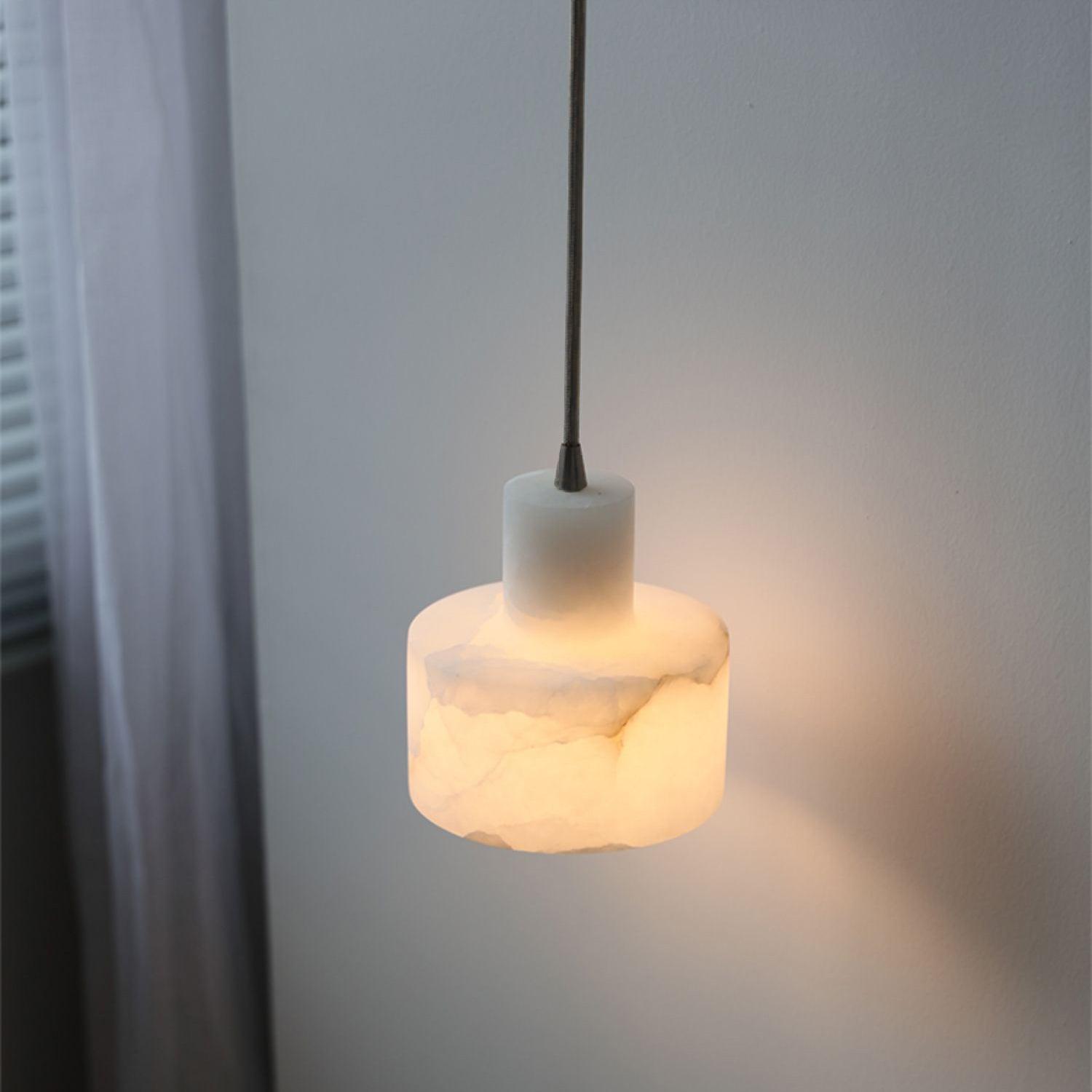 Pendant Light Alabaster 6.5 in Cylinder White Kitchen Island Dining Room Adjustable Hanging Ceiling Lamp | Thomler