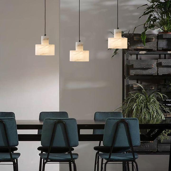 Pendant Light Alabaster 6.5 in Cylinder White Kitchen Island Dining Room Adjustable Hanging Ceiling Lamp | Thomler