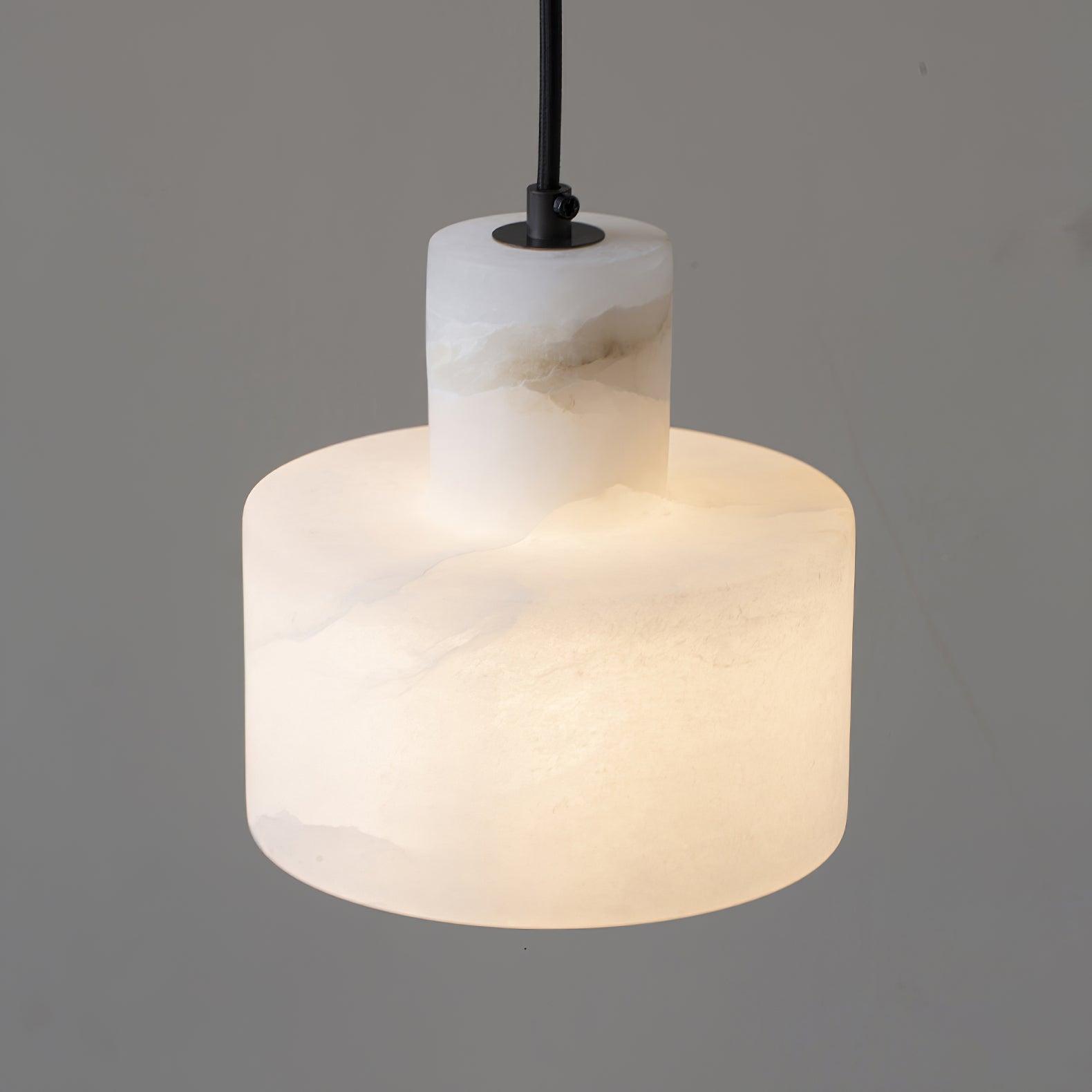 Pendant Light Alabaster 6.5 in Cylinder White Kitchen Island Dining Room Adjustable Hanging Ceiling Lamp | Thomler