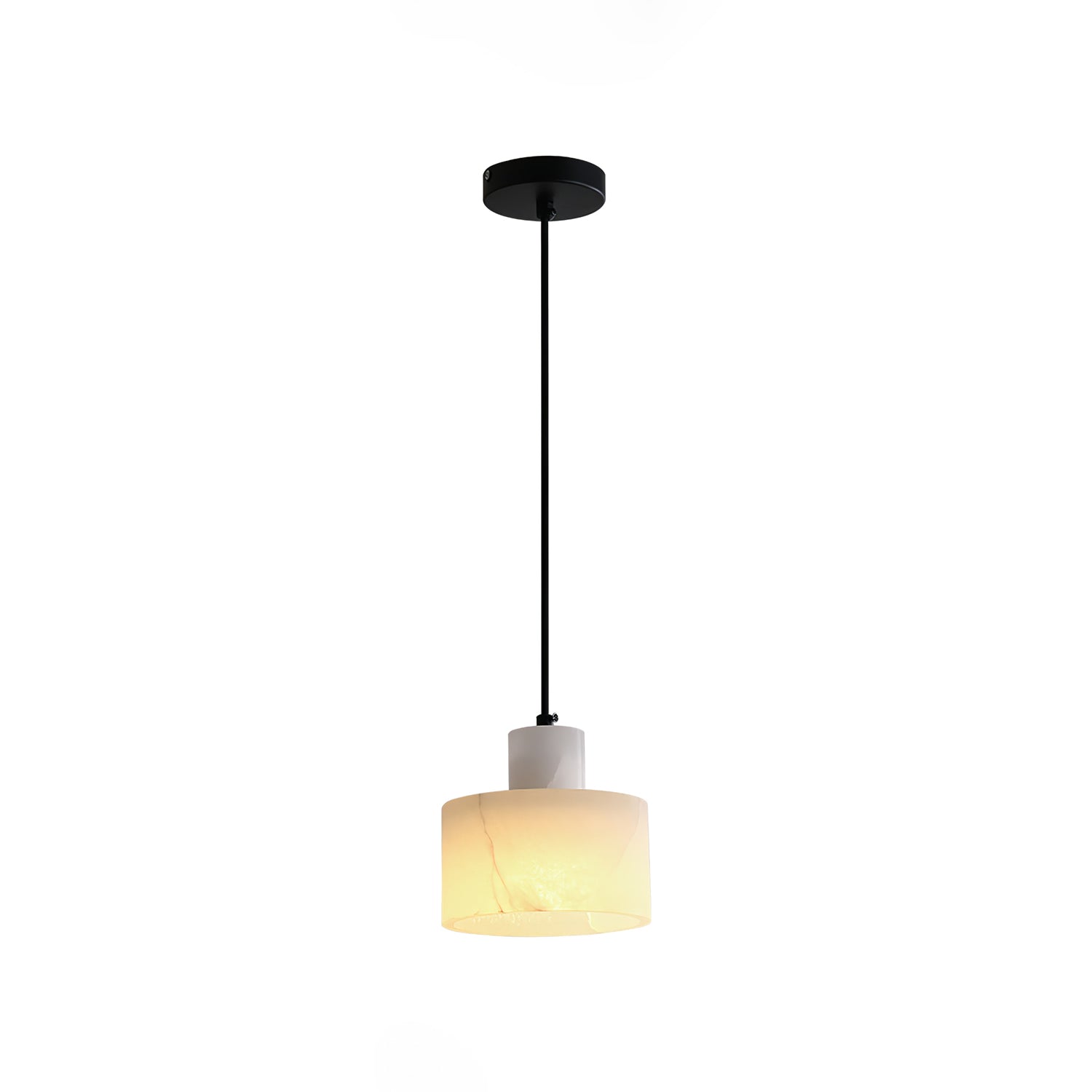 Pendant Light Alabaster 6.5 in Cylinder White Kitchen Island Dining Room Adjustable Hanging Ceiling Lamp | Thomler