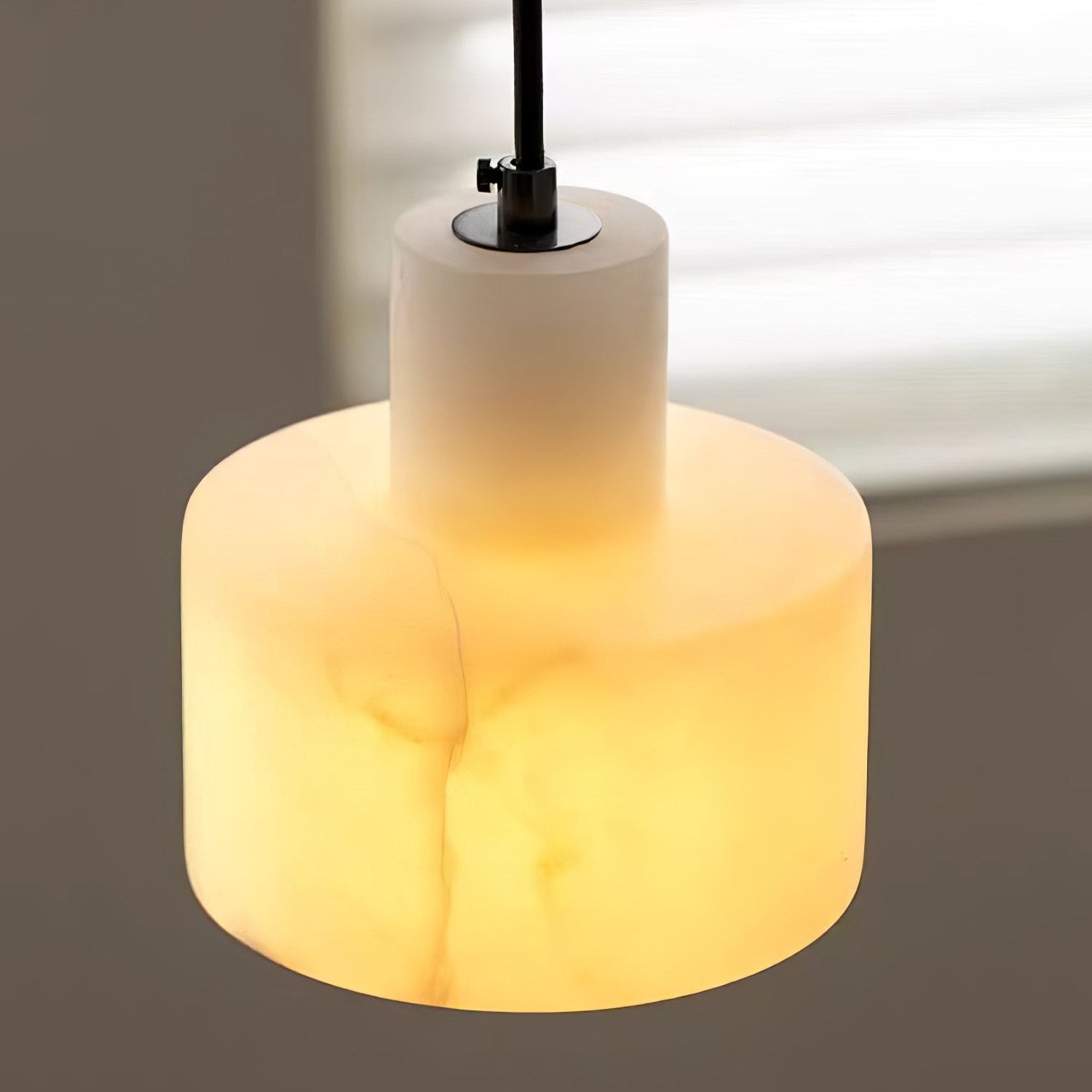 Pendant Light Alabaster 6.5 in Cylinder White Kitchen Island Dining Room Adjustable Hanging Ceiling Lamp | Thomler