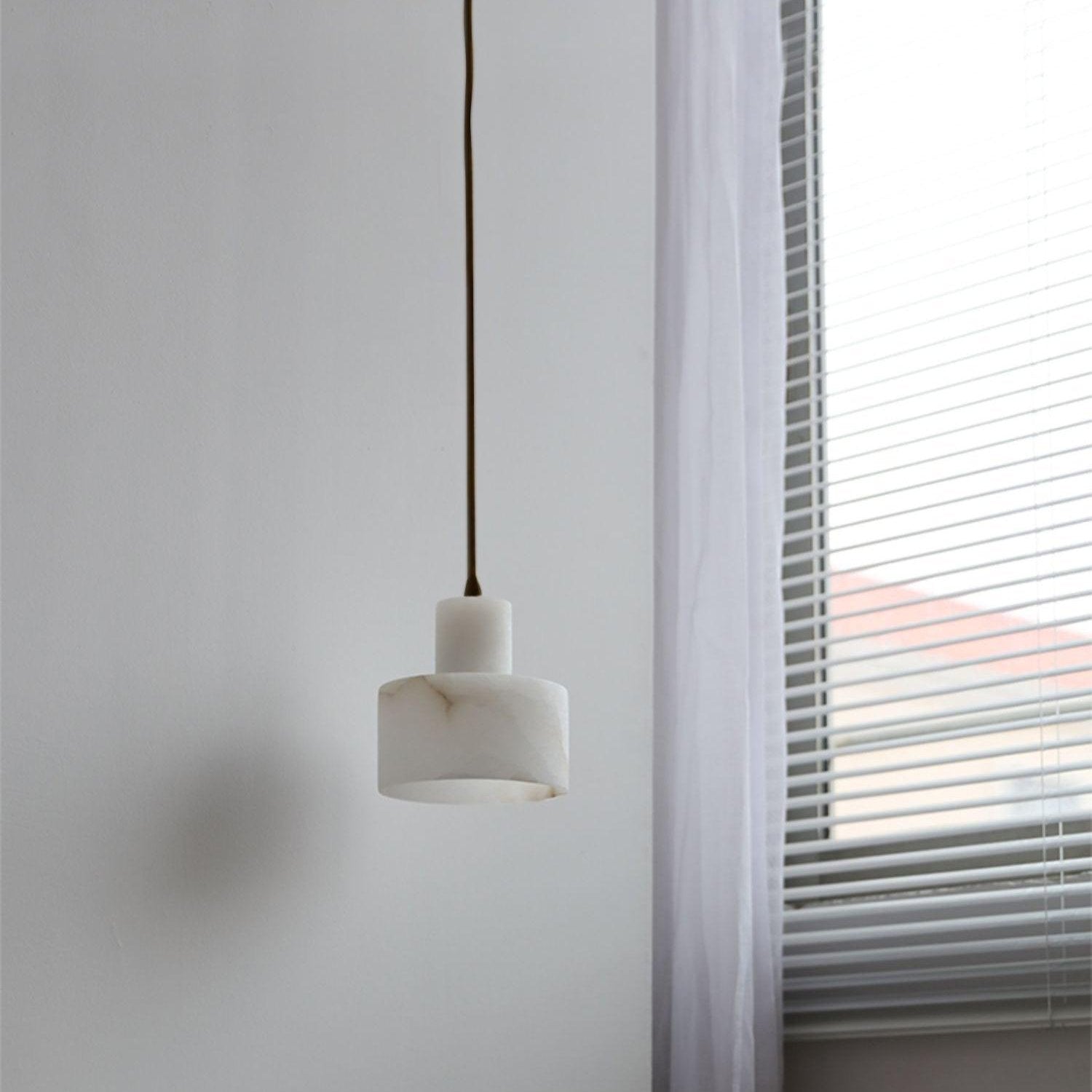 Pendant Light Alabaster 6.5 in Cylinder White Kitchen Island Dining Room Adjustable Hanging Ceiling Lamp | Thomler