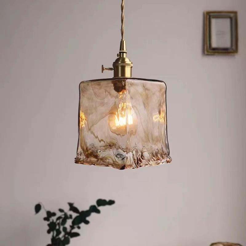Geometric Glass Pendant Light with Brass Finish for Dining Room & Bedroom – Handcrafted Vintage Industrial Hanging Fixture | Thomler