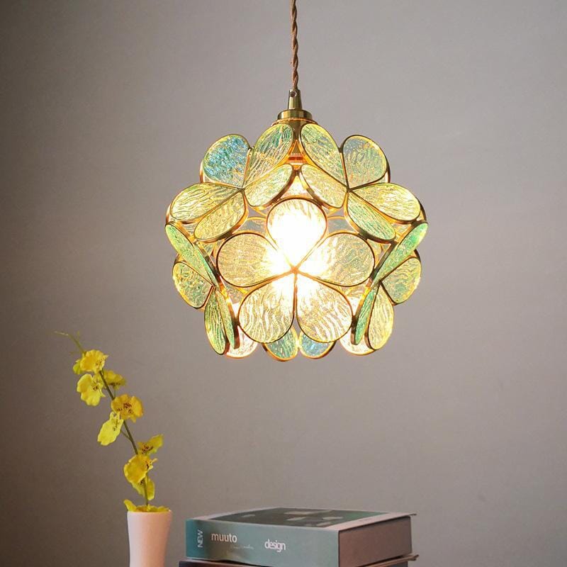 Pendant Light Glass Floral 8.7 in Warm LED Bedroom Kitchen Hanging Ceiling Lamp Adjustable Cord Modern Nordic Style | Thomler
