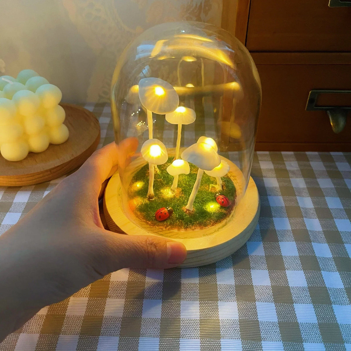 Glass & Wood DIY Mushroom Lamp – Tabletop Accent Light for Living Room & Bedroom | Thomler