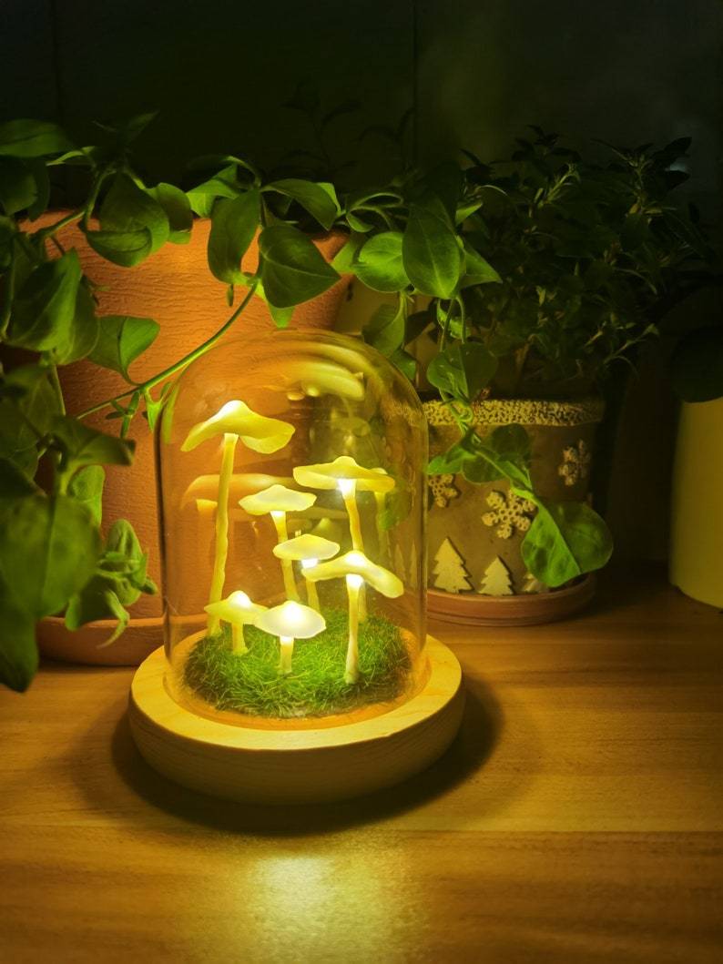 Glass & Wood DIY Mushroom Lamp – Tabletop Accent Light for Living Room & Bedroom | Thomler