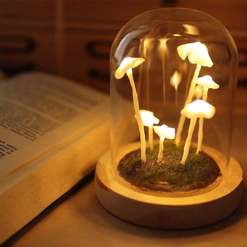 Glass & Wood DIY Mushroom Lamp – Tabletop Accent Light for Living Room & Bedroom | Thomler