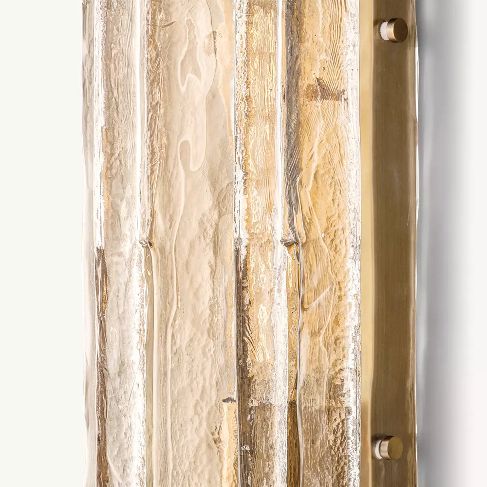 Textured Glass Wall Light Fixture Steel Frame Mid-Century Sconce for Living Room Bedroom Hallway Entryway | Thomler