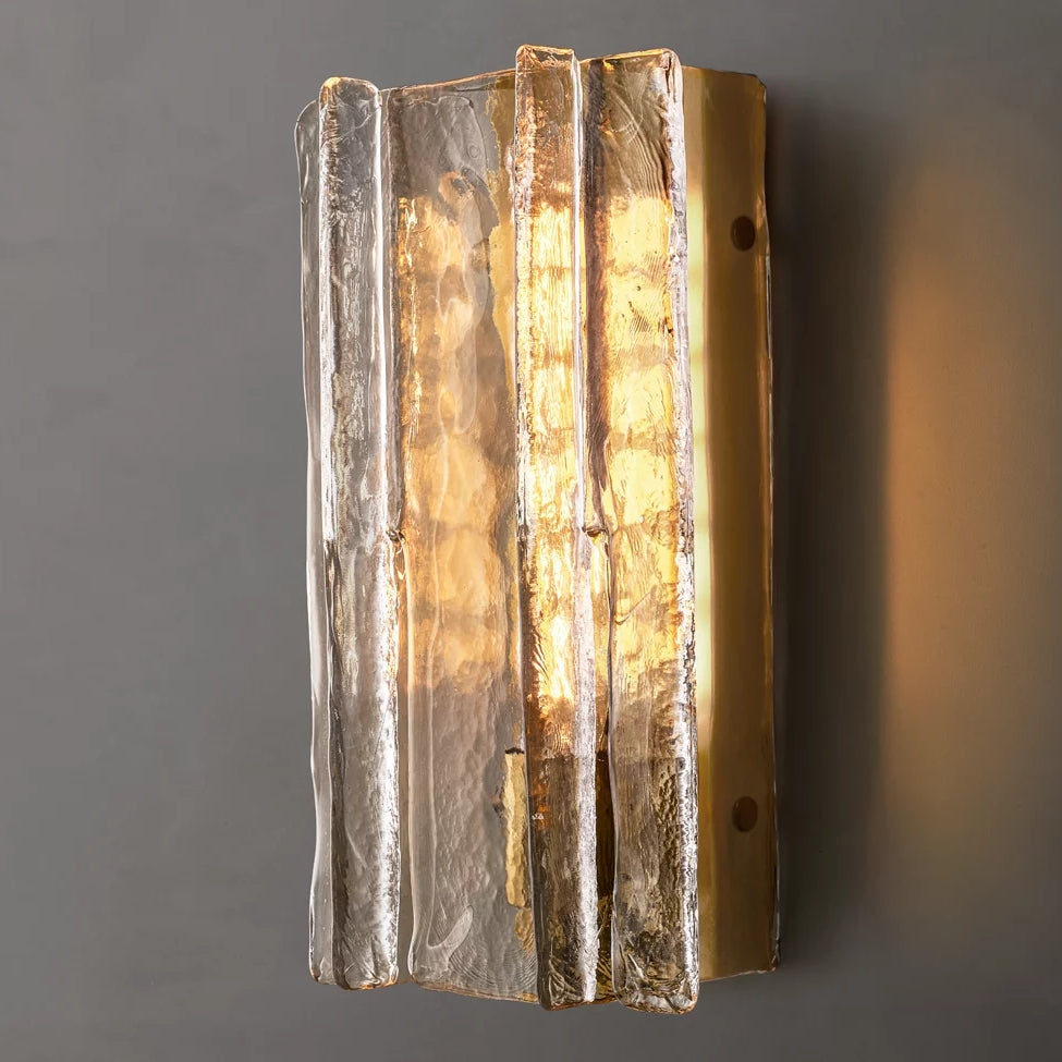 Textured Glass Wall Light Fixture Steel Frame Mid-Century Sconce for Living Room Bedroom Hallway Entryway | Thomler