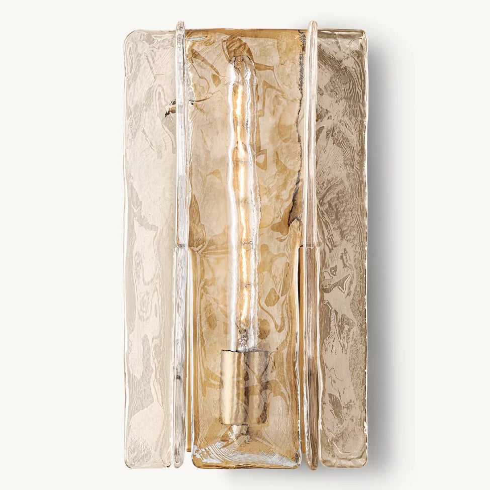 Textured Glass Wall Light Fixture Steel Frame Mid-Century Sconce for Living Room Bedroom Hallway Entryway | Thomler