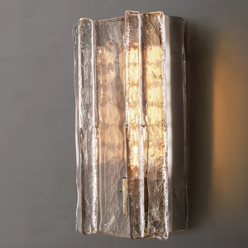 Textured Glass Wall Light Fixture Steel Frame Mid-Century Sconce for Living Room Bedroom Hallway Entryway | Thomler