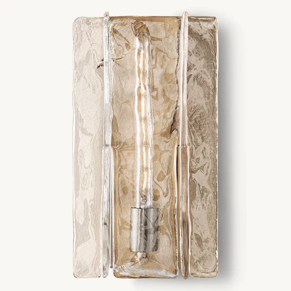 Textured Glass Wall Light Fixture Steel Frame Mid-Century Sconce for Living Room Bedroom Hallway Entryway | Thomler
